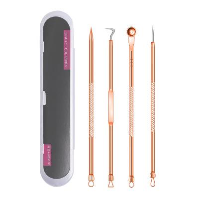 4 piece stainless steel blackhead, pimple and/or comedone acne extractor tool kit with case