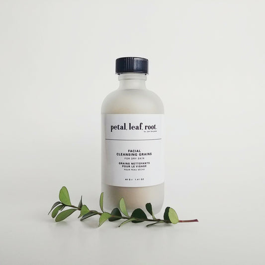 petal, leaf, root. by Just the Goods facial cleansing grains for dry skin