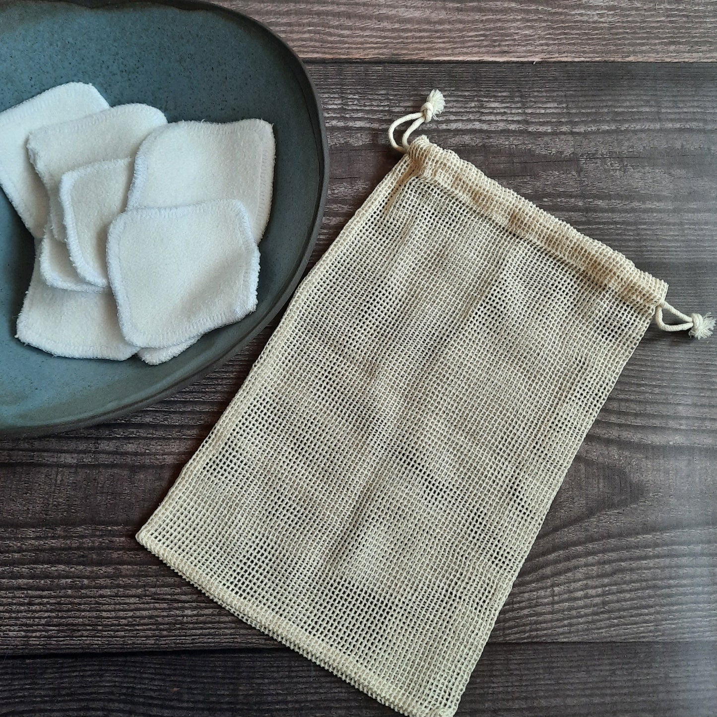 organic bamboo + cotton facial squares and/or cotton mesh laundry bags