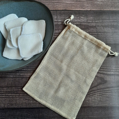 organic bamboo + cotton facial squares and/or cotton mesh laundry bags
