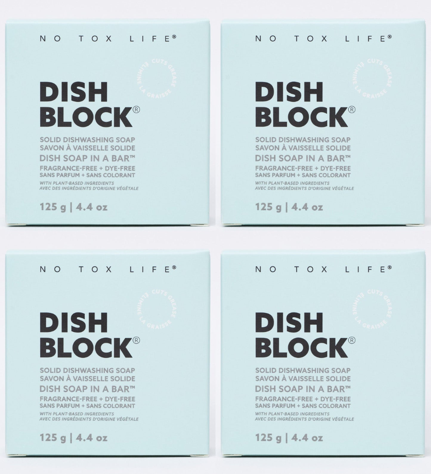 DISH BLOCK® solid dish soap - Fragrance Free - Pack of 4 - No Tox Life®