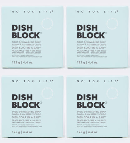 DISH BLOCK® solid dish soap - Fragrance Free - Pack of 4 - No Tox Life®