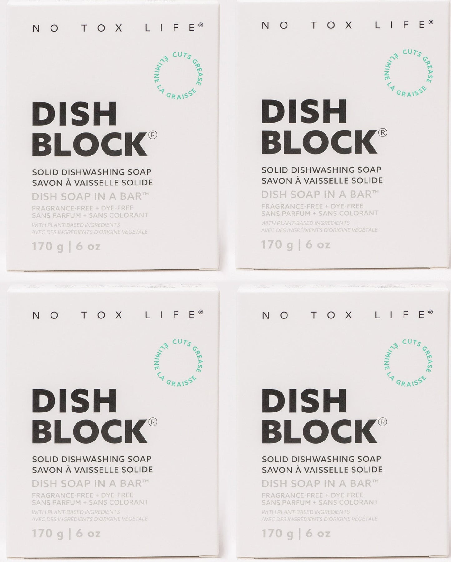 DISH BLOCK® solid dish soap - 6 oz (170g) bars - Pack of 4 - No Tox Life®