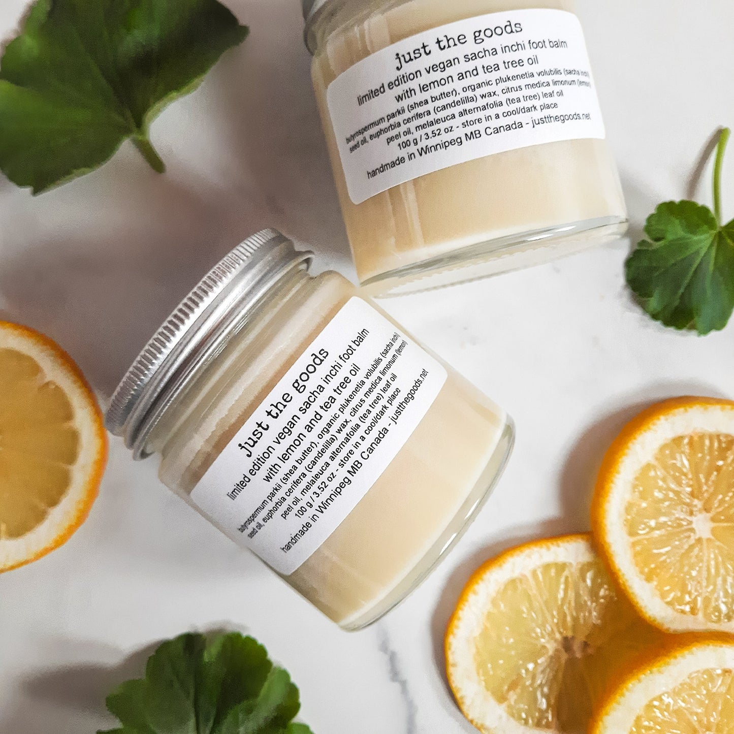 Restocked! Just the Goods limited edition vegan sacha inchi foot balm with lemon and tea tree oil