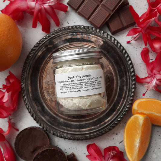 Back November/December 2026: Just the Goods limited edition nut-free "chocolate orange" vegan body butter