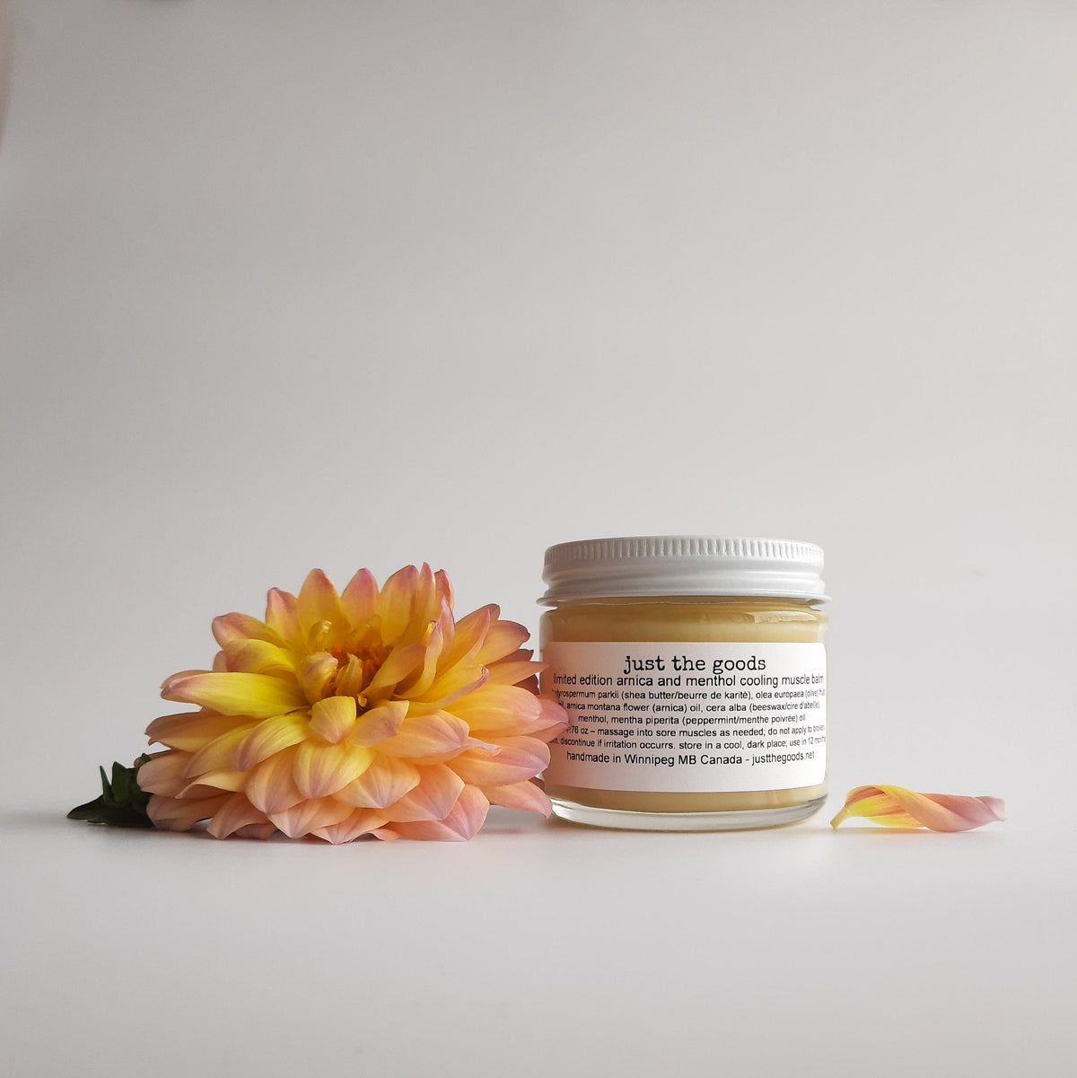 Just the Goods cooling muscle balm with menthol and arnica (made with beeswax)