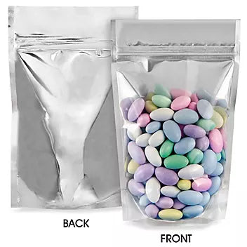 Glossy Stand-Up Barrier Pouches / Resealable Bags - Silver Back 5 x 8 x 2 1⁄2" - 25 pack