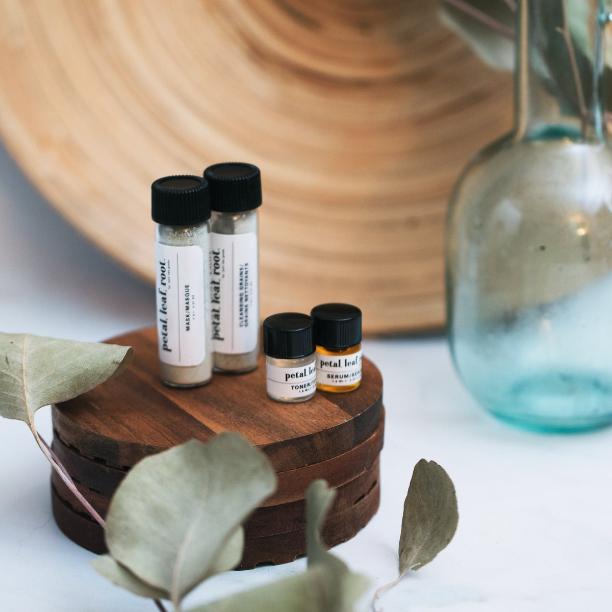 petal, leaf, root. by Just the Goods facial care for oily skin sample set