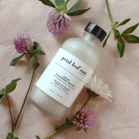 petal, leaf, root. by Just the Goods facial cleansing grains for normal/sensitive skin