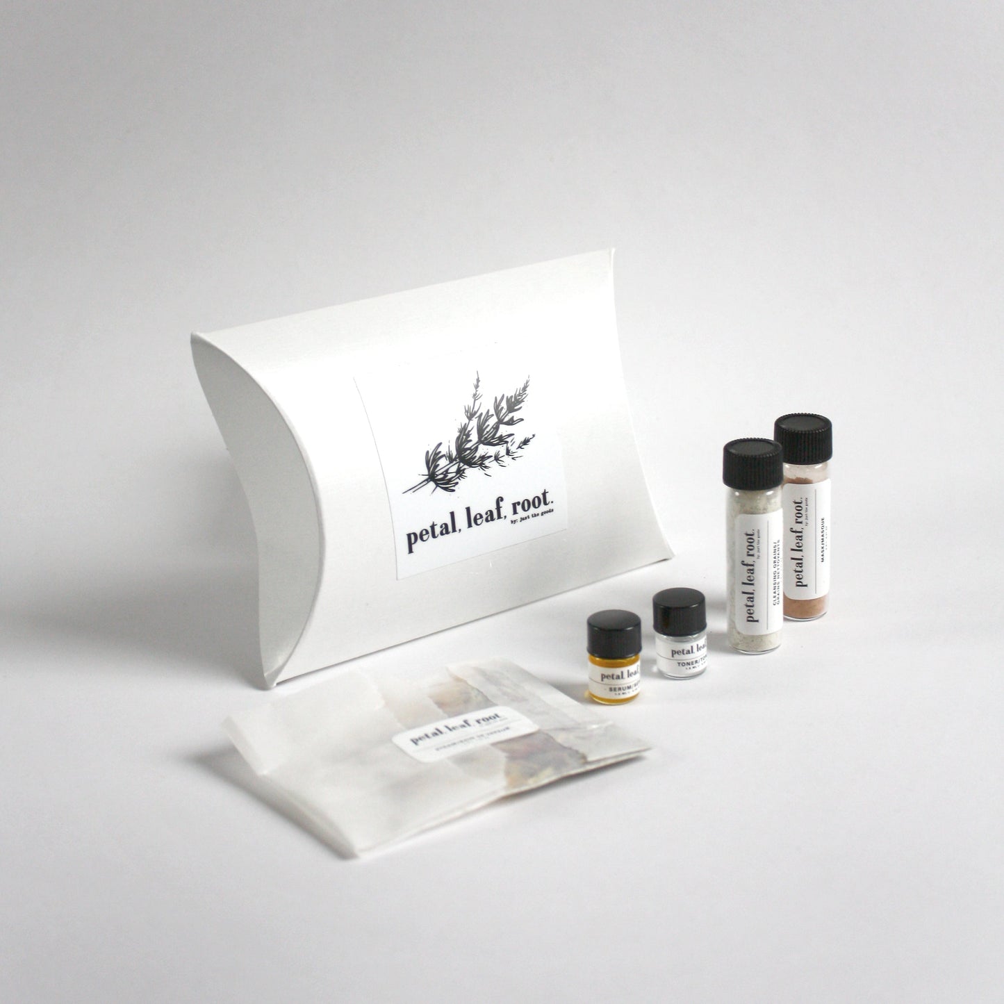 petal, leaf, root. by Just the Goods facial care for normal/sensitive skin sample set