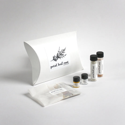 petal, leaf, root. by Just the Goods facial care for normal/sensitive skin sample set